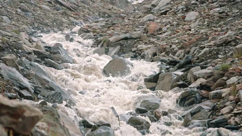 Mountain Stream Rushing Through Rocky Canyon in Himalayas Stock Footage 308991788