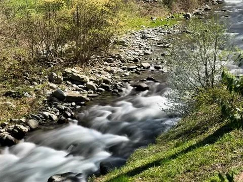 Mountain stream with silk effect Stock Photos