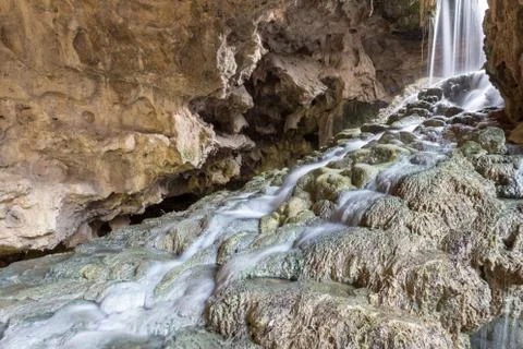 Mountain stream, small waterfall falling over rocks at Denizli, Turkey Stock Photos