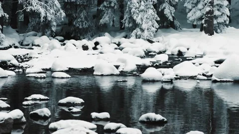 Mountain stream in snow white winter. Video stock 232344441