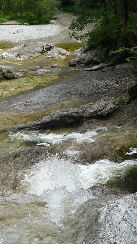 A mountain stream in the summer evening, vertical shot, slow motion Stock-Footage 260923907