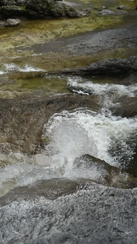 A mountain stream in the summer evening, vertical shot, slow motion Stock-Footage 260924434
