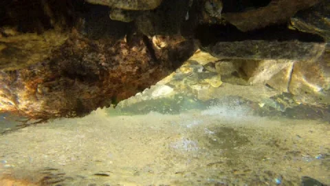 Mountain stream underwater view from the eye of a fish, by01 Stock Footage 137021181