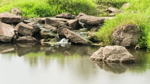 Mountain Stream Water Time-lapse with Silky Flow and Nature Forest View Stock Footage 326680621