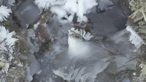 MOUNTAIN STREAM IN WINTER DOLLY SLOW MOTION Stock Footage 68906773