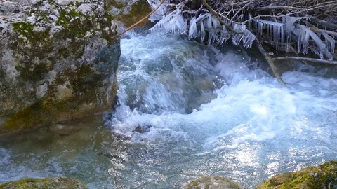 Mountain stream in winter Stock Footage 78875377