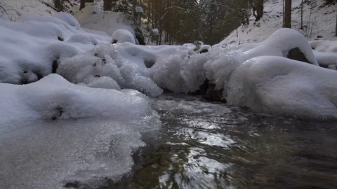 Mountain stream in winter forest Stock Footage 86191090
