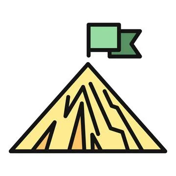 Mountain summit with flag symbolizing business achievement goals Stock Illustration