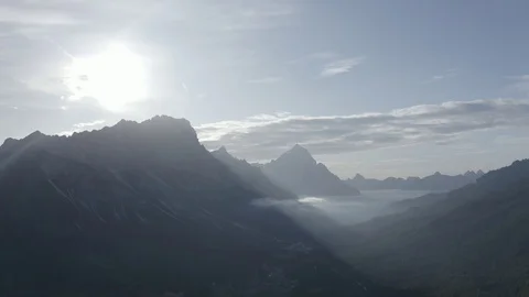 Mountain Sun Rays Aerial View in 4K  Flat Profile in Dolomites Drone Fly Footage Video stock 117295614