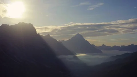 Mountain Sun Rays Aerial View in 4K  Flat Profile in Dolomites Drone Fly Footage Stock Footage