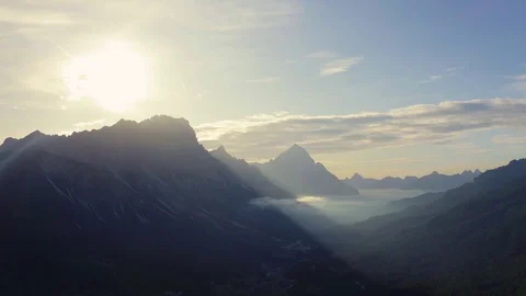 Mountain Sun Rays Aerial View in 4K  Flat Profile in Dolomites Drone Fly Footage Video stock 117297099