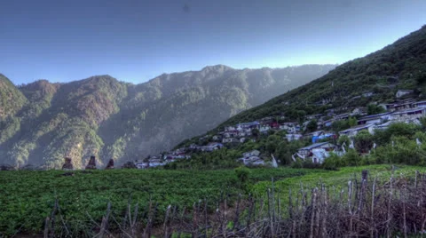 Mountain sunrise in Nepal monastery Stock Footage 24951474