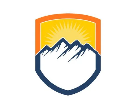 Mountain sunrise win the shield shape Stock Illustration
