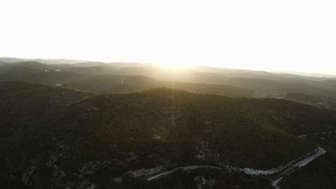 Mountain sunset, drone, summer fly at coast Stock Footage 202017588