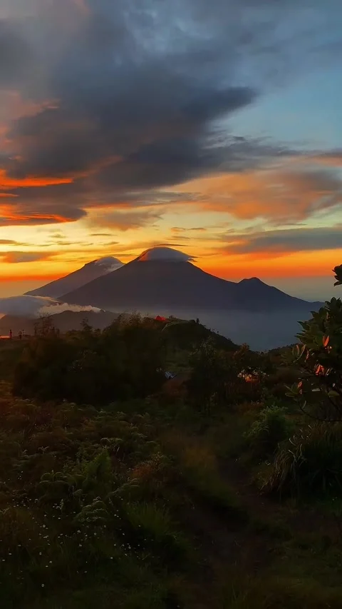 Mountain Sunset Landscape with Dramatic Clouds Stock Footage 325573937