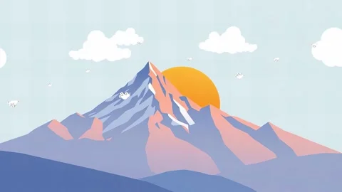 Mountain Sunset Landscape: Mountain with Blue and Peach Coloring Video stock 307978770