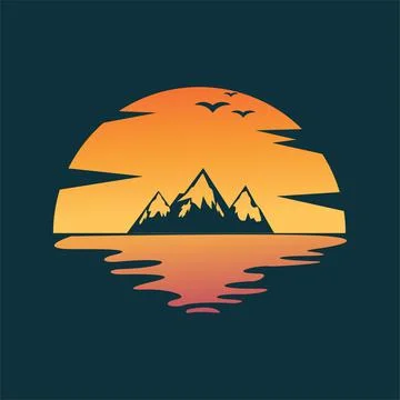 Mountain at sunset logo template design vector Stock Illustration