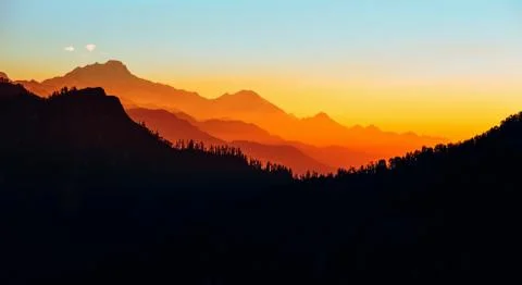 Mountain sunset in Nepal Himalayas Stock Photos