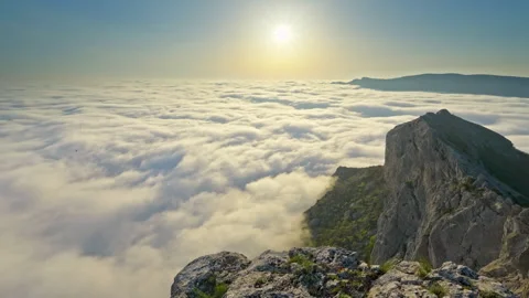 Mountain sunset over clouds. Misty nature landscape scene.  Vídeos de archivo 308235550