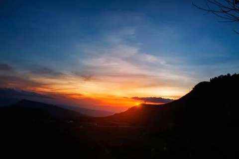 Mountain at the sunset. Stock Photos