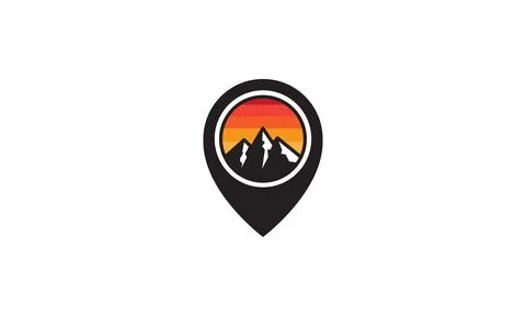 Mountain sunset with pin map location abstract  logo vector symbol icon des.. Stock Illustration