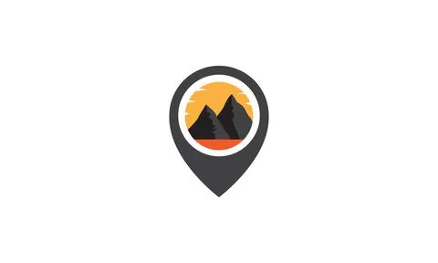 Mountain sunset with pin map location logo symbol vector icon illustration .. Stockillustratie