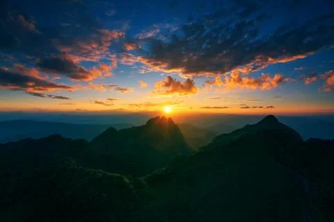 Mountain sunset sky Stock Photos