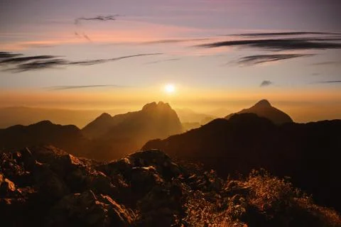 Mountain sunset sky Stock Photos