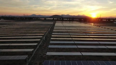 Mountain sunset with solar panels in foreground near Bend, OR Stock Footage 160889586