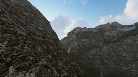 Mountain With Sunshine, Sky With Clouds, 3D Rendering, 4K Stock Footage 120395999