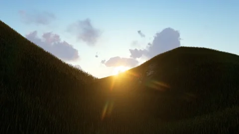 Mountain With Sunshine, Sky With Clouds, 3D Rendering, 4K Stock Footage 120396095