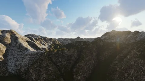 Mountain With Sunshine, Sky With Clouds, 3D Rendering, 4K Stock Footage 120396789