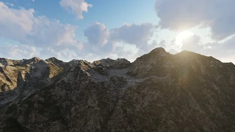 Mountain With Sunshine, Sky With Clouds, 3D Rendering, 4K Stock Footage 120396906