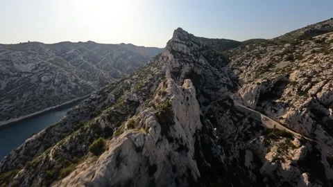 Mountain surfing over the Calanque cliffs at the ocean near Marseille in France Video stock 244578580