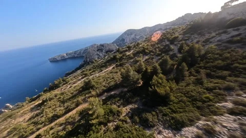 Mountain surfing over the Calanque cliffs near Marseille. Stock Footage 244981197