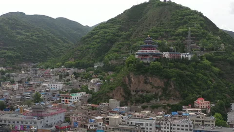 Mountain Temple and Small Town in Rural China Stock Footage 205330746