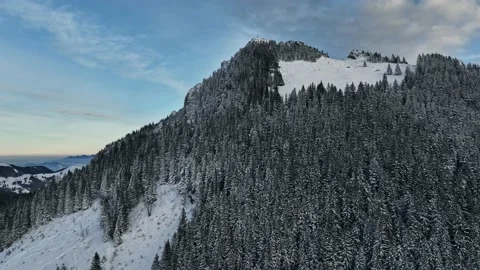 Mountain top drone circle. cenic. Cold.Winter.Cloudy. Stock Footage 227146963