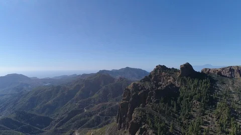 Mountain top flyover ayacata Stock Footage 100713474