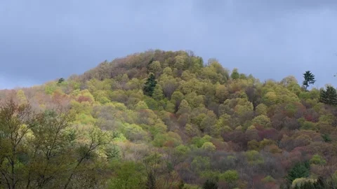 Mountain top moving light spring weather overcast sky Stock Footage 259434533