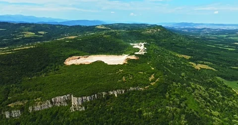 Mountain Top Quarry Site Construction Industry Eastern Europe Aerial Zoom In Stock Footage 300442786