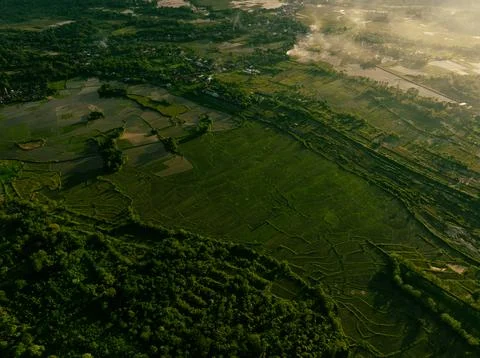 Mountain-Top Rice Fields at Sunset - Tropical Farming Stock Photos