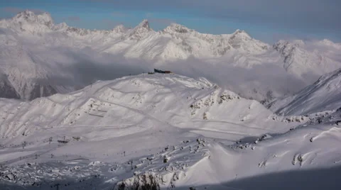 Mountain top ski infrastructure Iscghl Austria time lapse HD Stock Footage 36149335