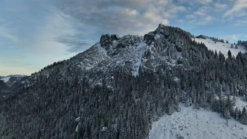 Mountain top in snow. Cold day. Landscape. Sunset. A person on the mountain top. Stock Footage 227146953