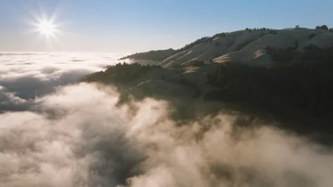Mountain top surrounded clouds in the morning light, San Francisco Bay area Stockbeeldmateriaal 256046481