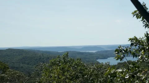 Mountain Top View of Forest and Lake in Summer Video stock 301575687