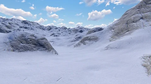 Mountain Top View in Winter With Snow 4K Animation 3D Rendering Stock Footage 122249627