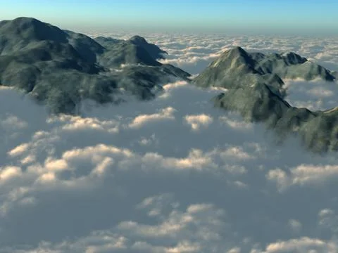 Mountain tops from above the clouds Stock Illustration