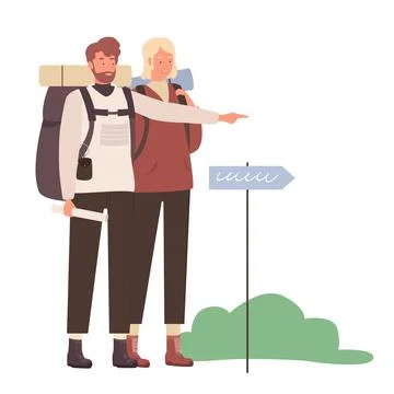 Mountain tourists exploring direction イラスト素材