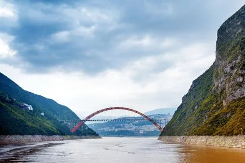 Mountain town of the bridge Stock Photos