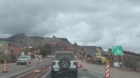 Mountain Town Construction Traffic Stock Footage 278190572